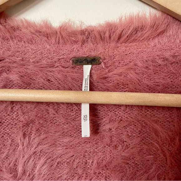 Free People Fuzzy Faux Fur Open Cardigan Dusty Pink Size Extra Small - Picture 5 of 9